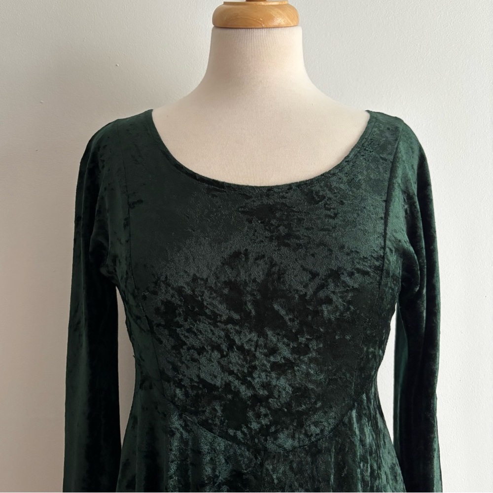 Vintage 1990s ALL THAT JAZZ Dark Green Crushed Velvet Midi Dress / 8 - Picture 4 of 13